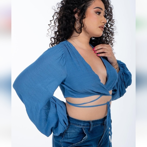 Guizio Tops - Guizio Blue Wrap Blouse